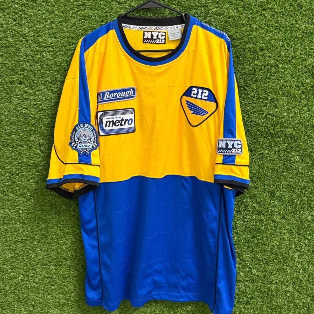 Vintage NYC 212 Racing‎ Team T-Shirt Borough Metro Yellow Blue Large Graphic